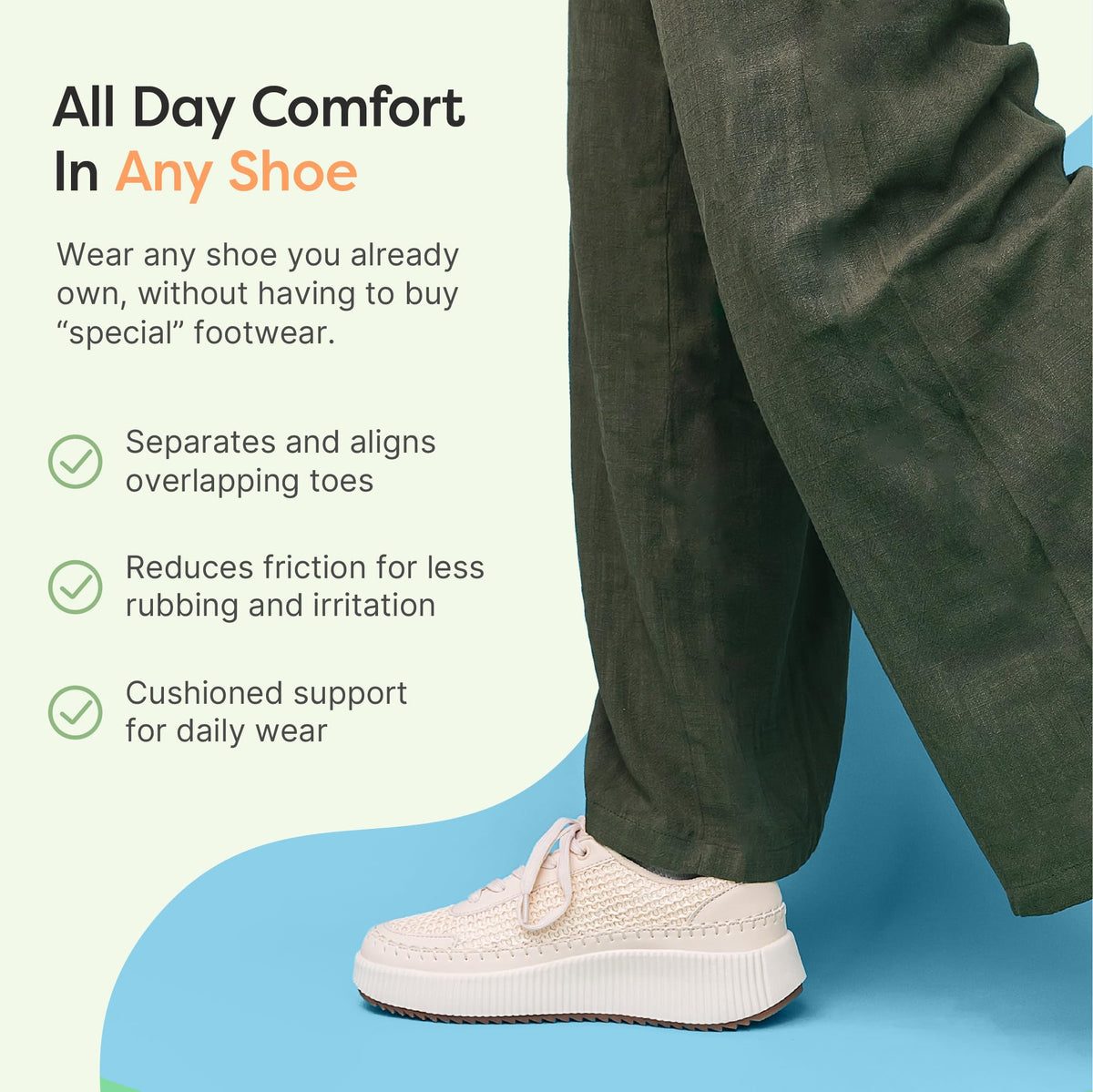 ZenToes inside a running shoe illustrating compatibility and comfort