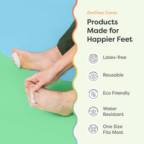 ZenToes label view showing latex-free materials and medical-grade gel information