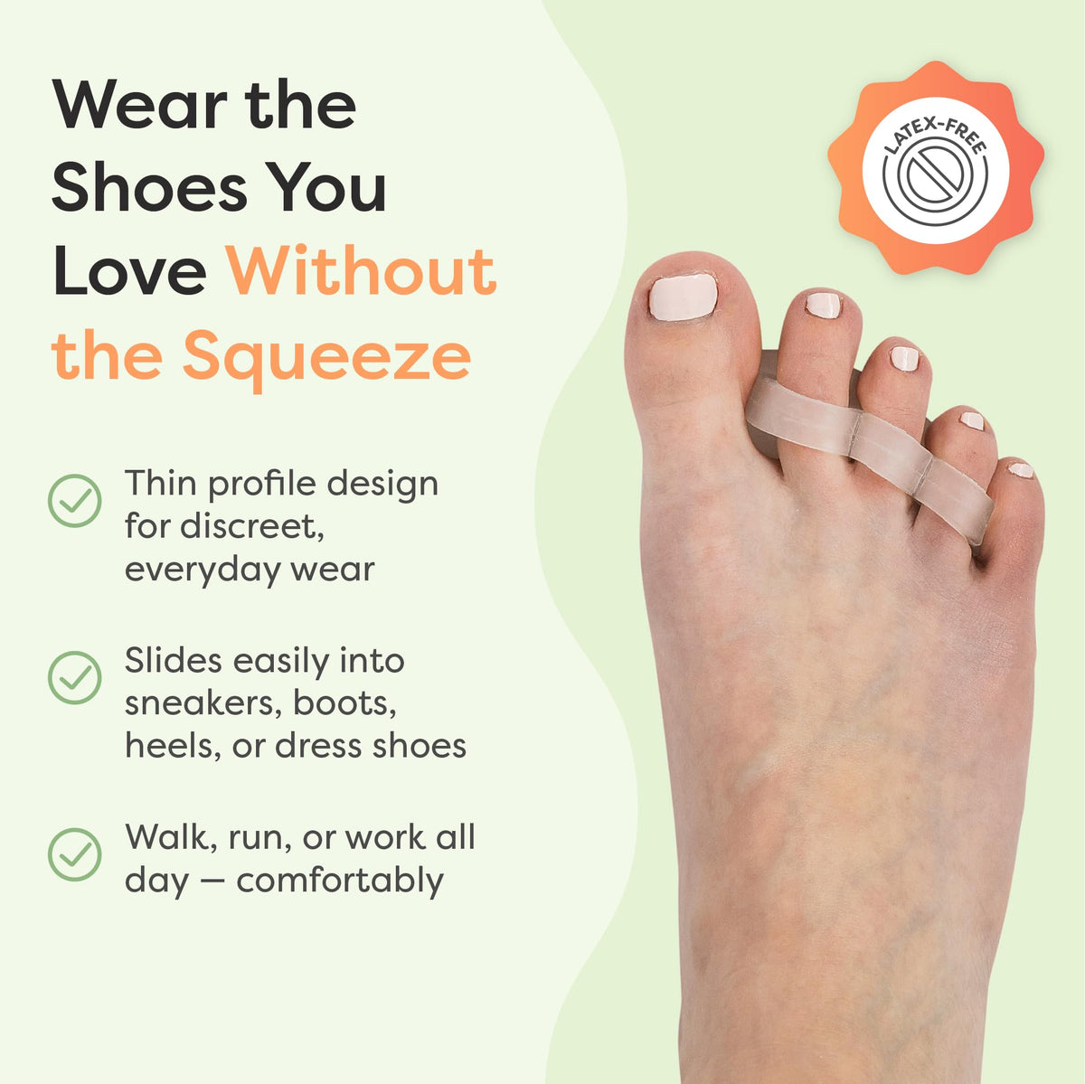 ZenToes side profile inside shoe demonstrating discreet fit and comfort