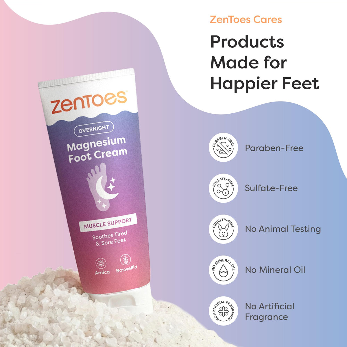 ZenToes tube held in hand showing 4.2oz scale for travel-friendly use