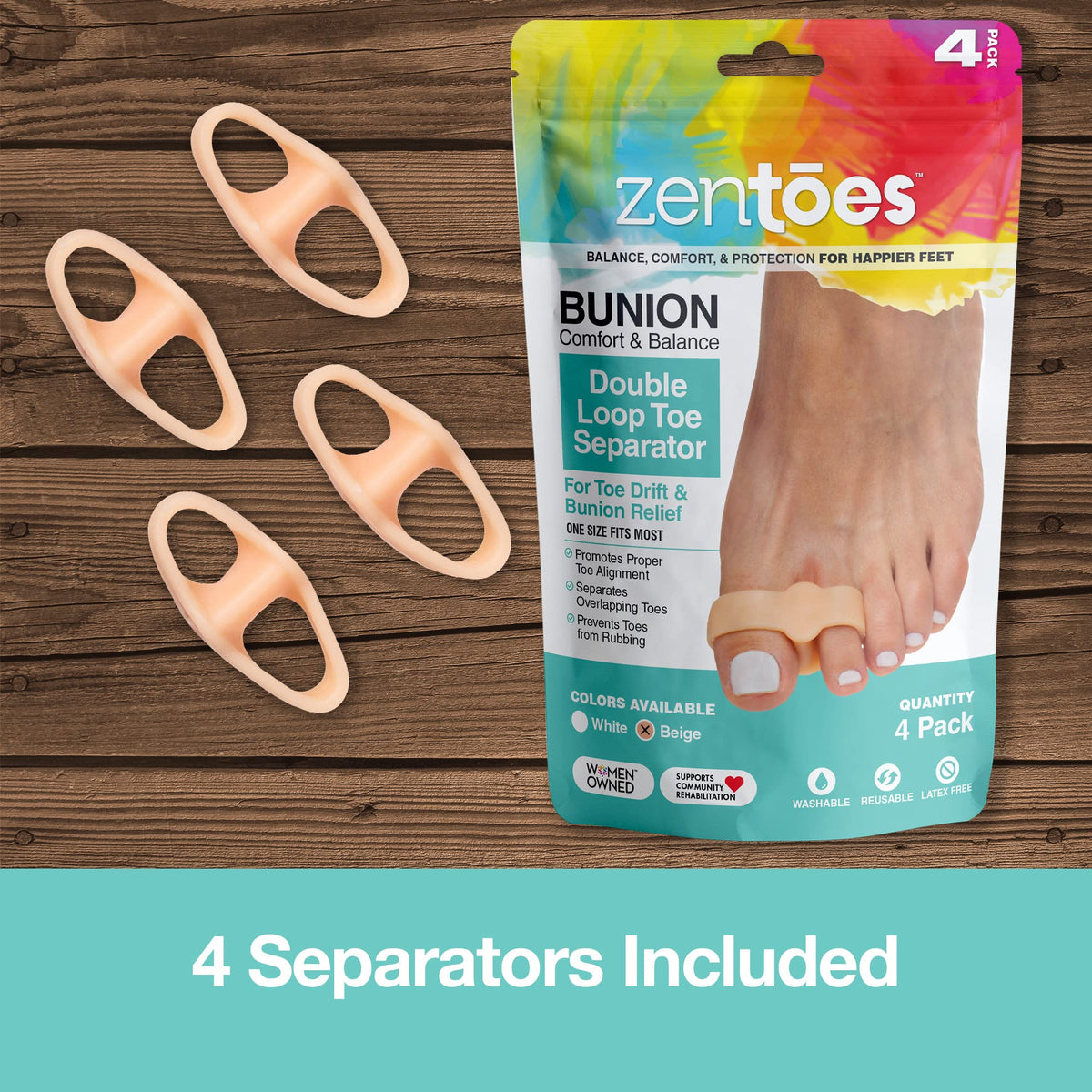 ZenToes next to ruler showing compact size and easy shoe fit