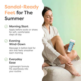 ZenToes tube beside socks and lavender indicating fresh scent and routine-friendly use