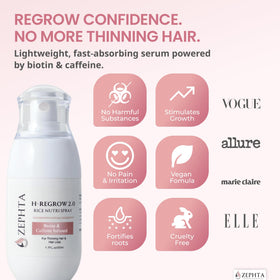 Applying Zephta spray to scalp demonstrating easy, targeted daily use