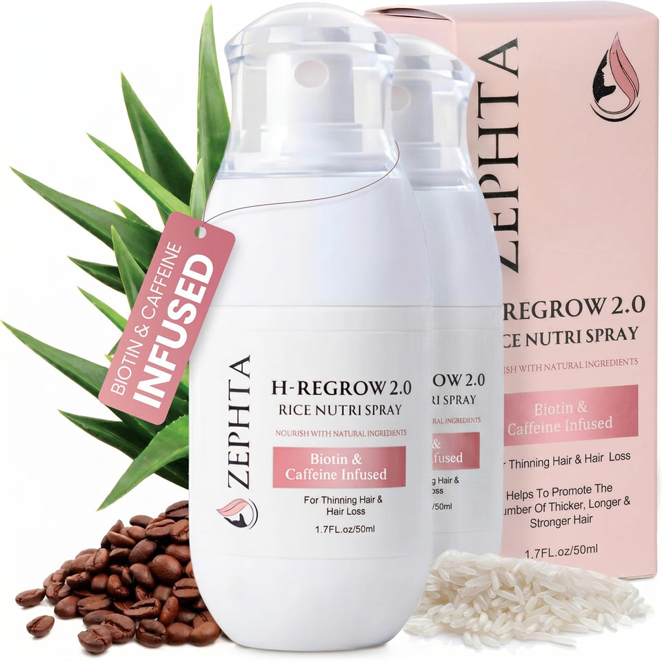 Zephta two-bottle front packaging showing product benefits and compact size