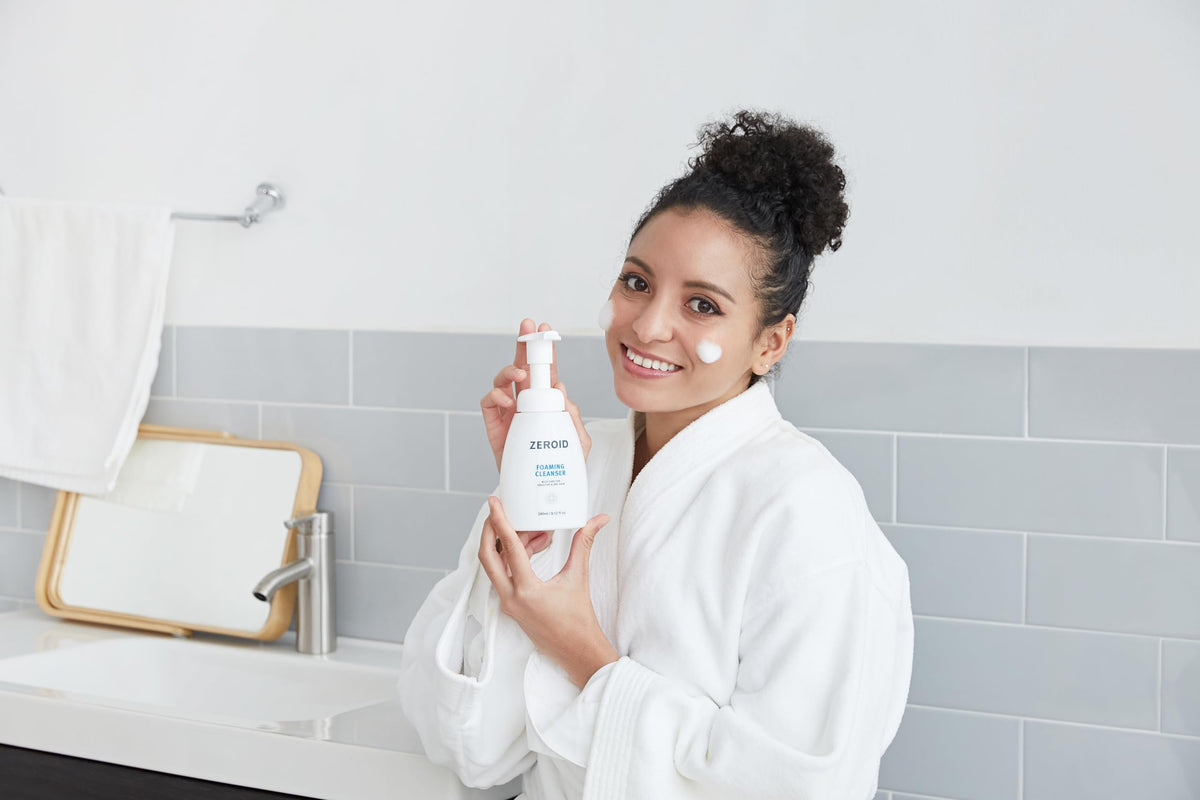 ZEROID dermatologist-tested badge emphasizing skin-safe formulation