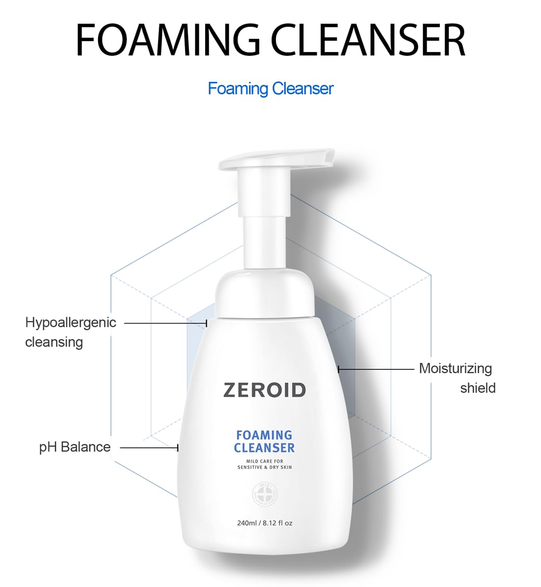 ZEROID rich foam texture closeup demonstrating gentle cleansing