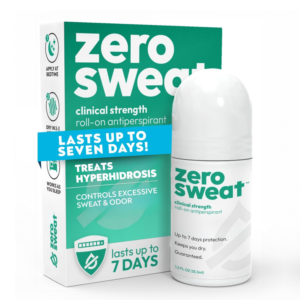 ZeroSweat front packaging showing compact clinical strength antiperspirant and confidence