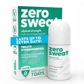 ZeroSweat front packaging showing compact clinical strength antiperspirant and confidence