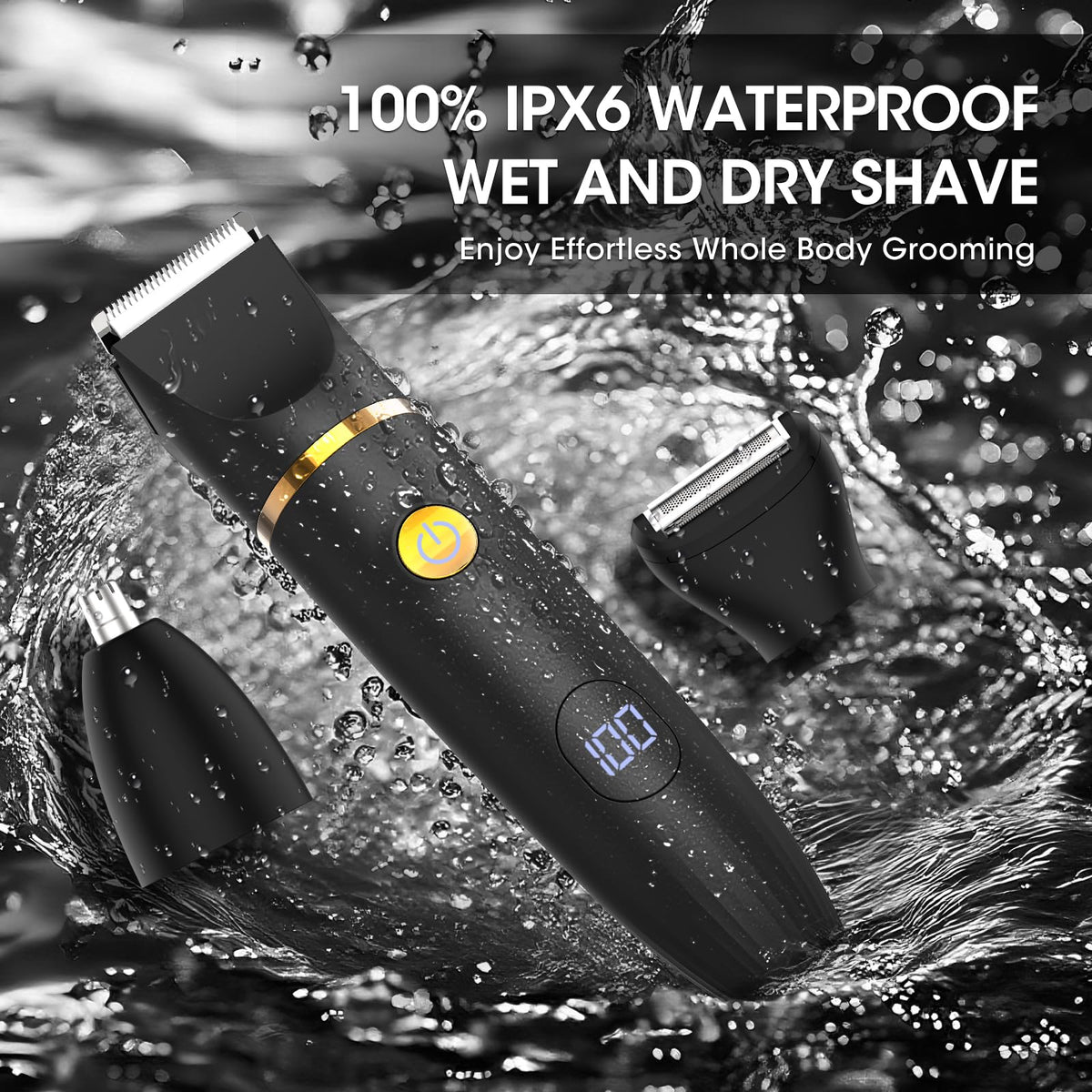 Zesuti trimmer in shower environment illustrating waterproof IPX6 convenience and rinseability