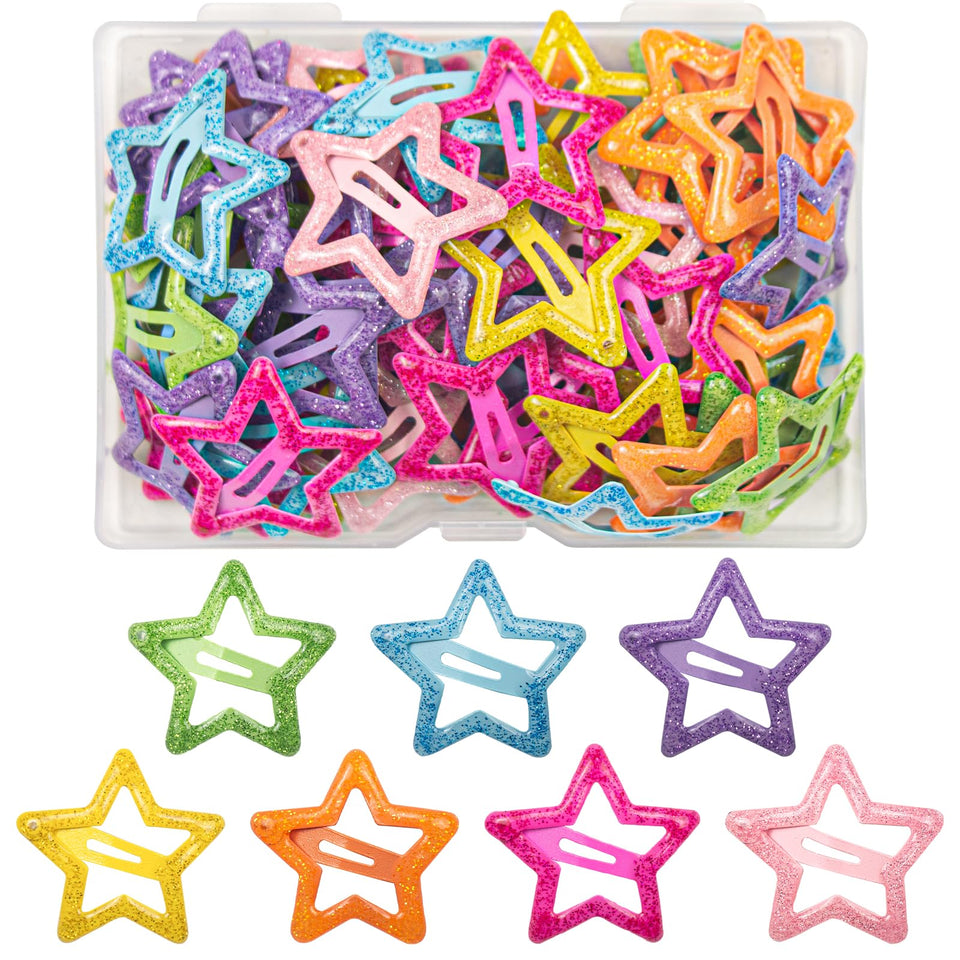 ZGQHZR front view of mixed-color glitter star clips showing variety and convenience