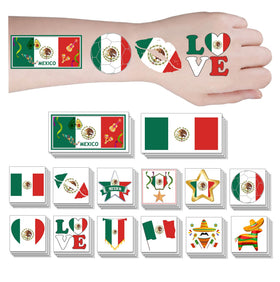 ZH BOCO ARTS front packaging showing 56-piece Mexican flag tattoos, easy party use