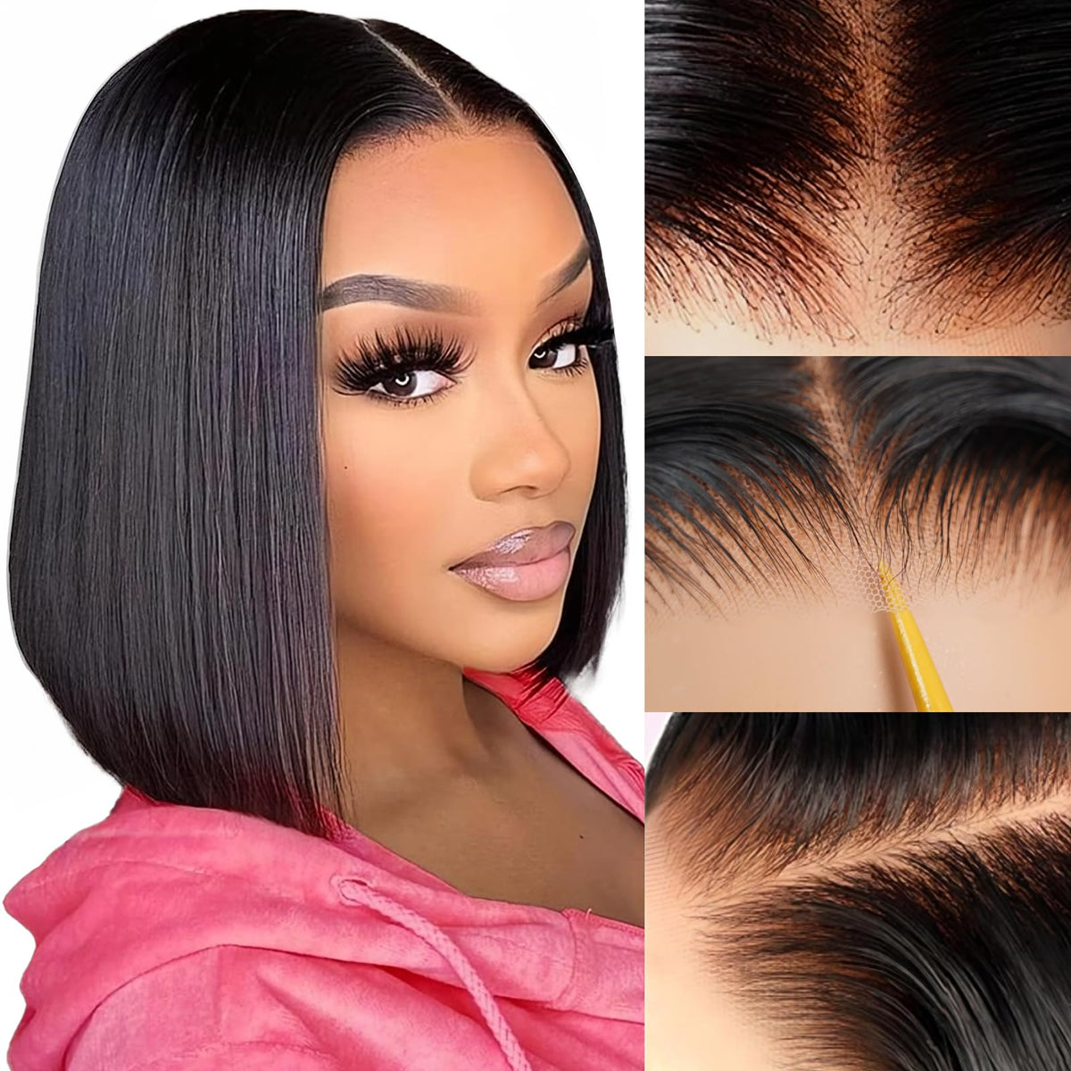 ZHENGON front view glueless bob wig showing natural hairline and ready-to-wear benefit
