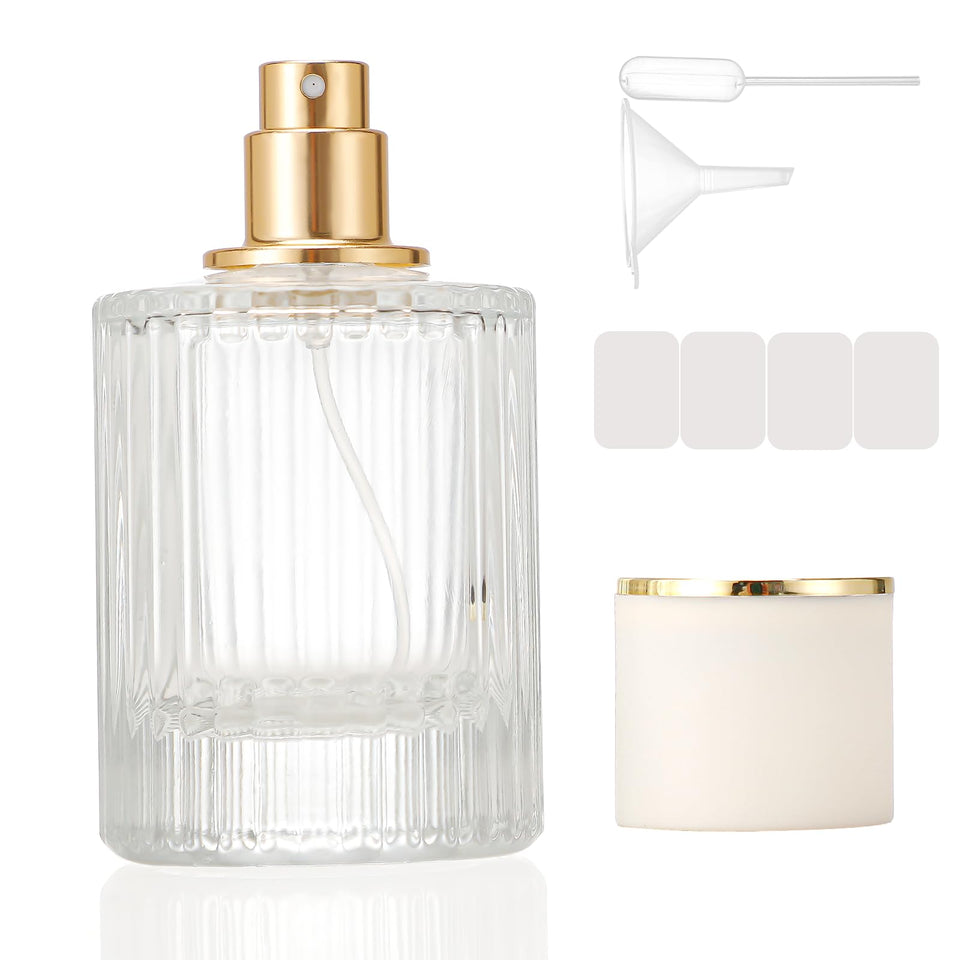 ZHENGYAOYANG front view of 50ml ribbed glass bottle showing clean design and white cap for travel convenience