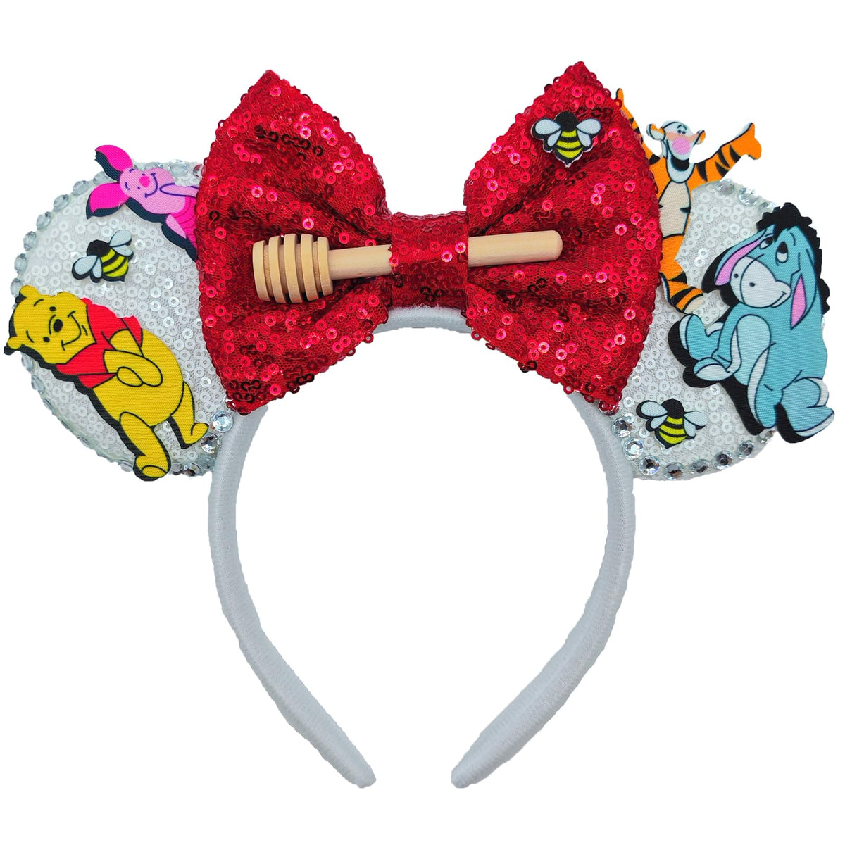 ZHENNAN headband front view showing glitter bow and comfortable fabric wrapping