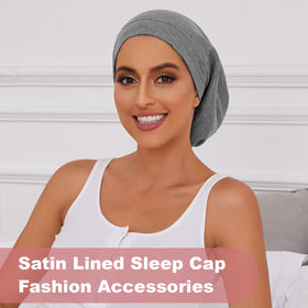 ZHENSILK model wearing bonnet while sleeping to protect hair overnight