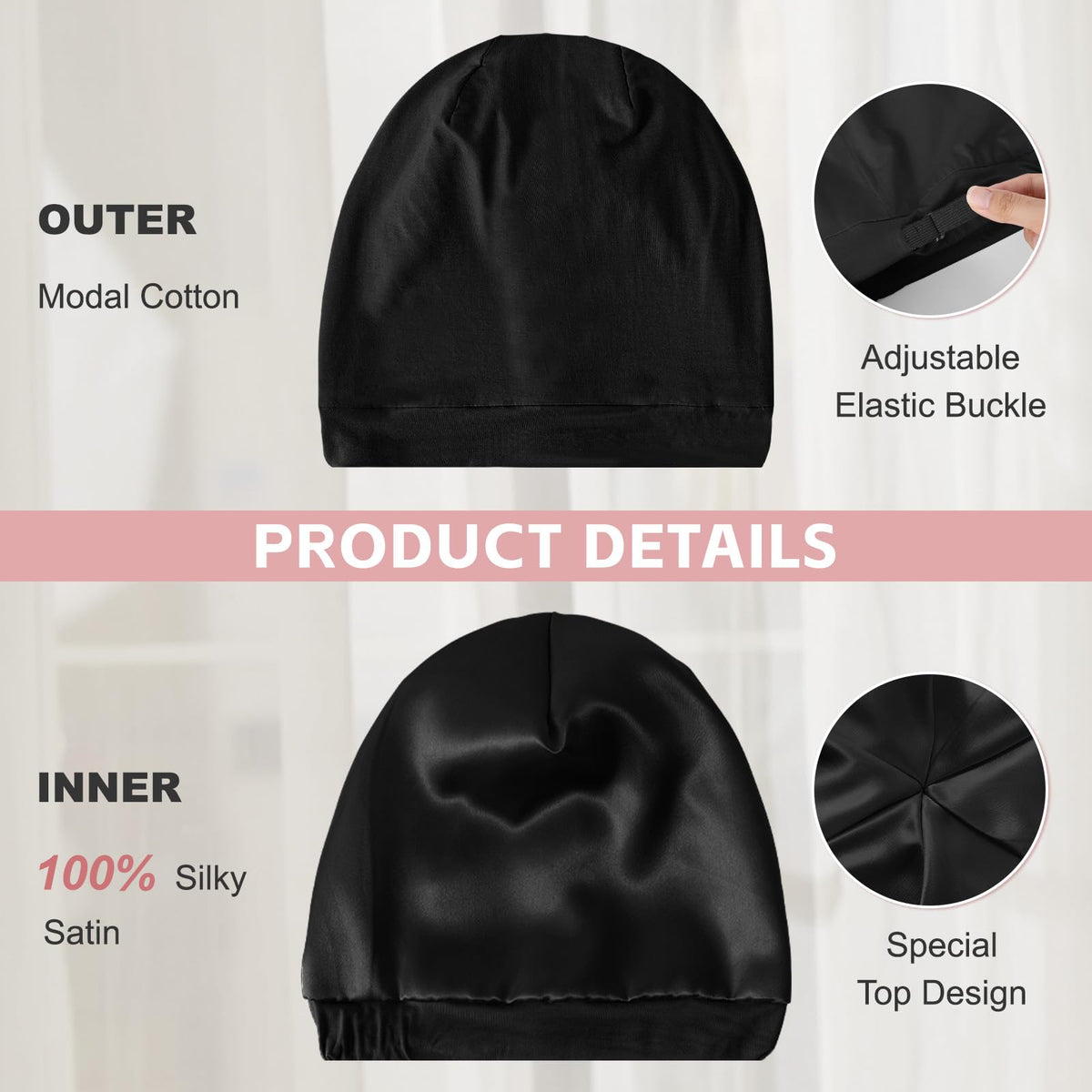ZHENSILK side slit and crown design offering space for braids