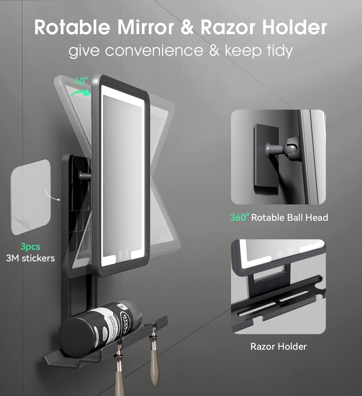 ZHENYEMEI integrated razor holder with razor and foam showing organized storage benefit