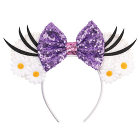 zhezesmila front view daisy sequin ears headband showing playful style