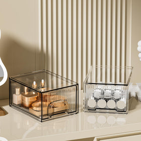 ZHIAI on a vanity with brushes and palettes illustrating neat daily routine setup