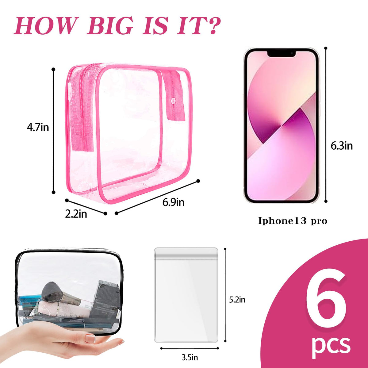 ZHOOGE transparent pouch filled with toiletries for quick visibility and sorting