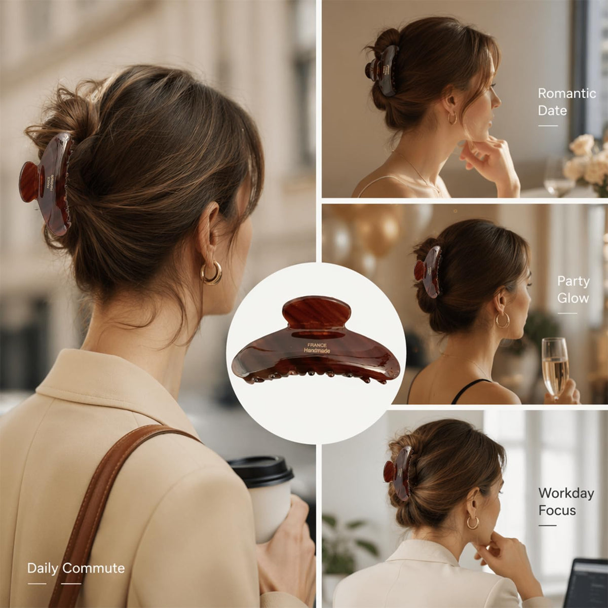 ZHOUMEIWENSP clip holding an elegant updo to demonstrate strong grip and comfort
