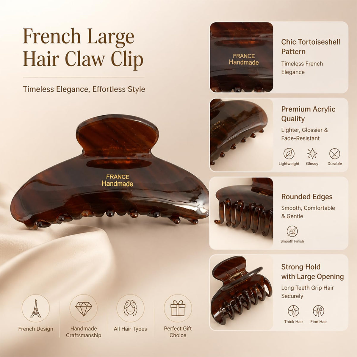 ZHOUMEIWENSP clip in hand for size comparison, showing 4-inch span for thick hair
