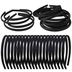 Zifengcer front view of 20 black satin headbands showing pack and neat finish benefit