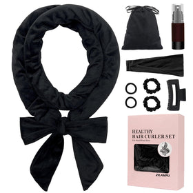 ZILAMPU front view of black curling headband showing full length and sleek velour finish for gentle styling