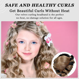 ZILAMPU curling rod wrapped in hair on a model demonstrating overnight use for heat-free waves