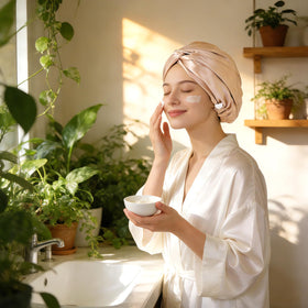 ZIMASILK bonnet worn by model sleeping demonstrating frizz reduction benefit