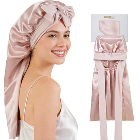 ZIMASILK front view of pink silk bonnet showing elegant fit and protection