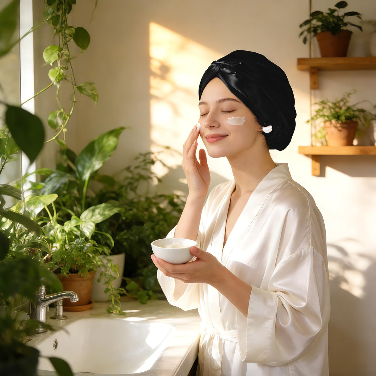 ZIMASILK bonnet next to ruler showing size and fit guidance for buyers