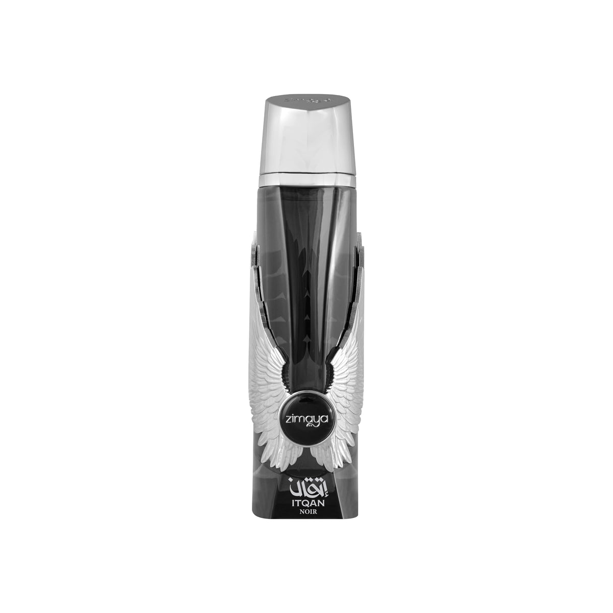zimaya Itqan Noir front bottle shown upright, elegant gift-ready presentation