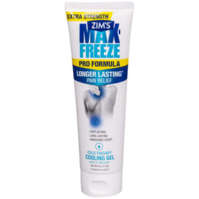 Zim's Max front tube image showing label and 4-ounce gel for cooling relief