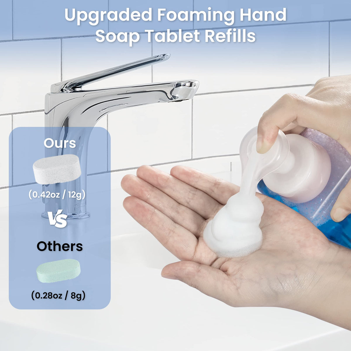 Zimwin tablet dissolving inside a foam bottle, shows how quickly it becomes soap