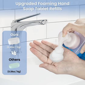 Zimwin tablet dissolving inside a foam bottle, shows how quickly it becomes soap