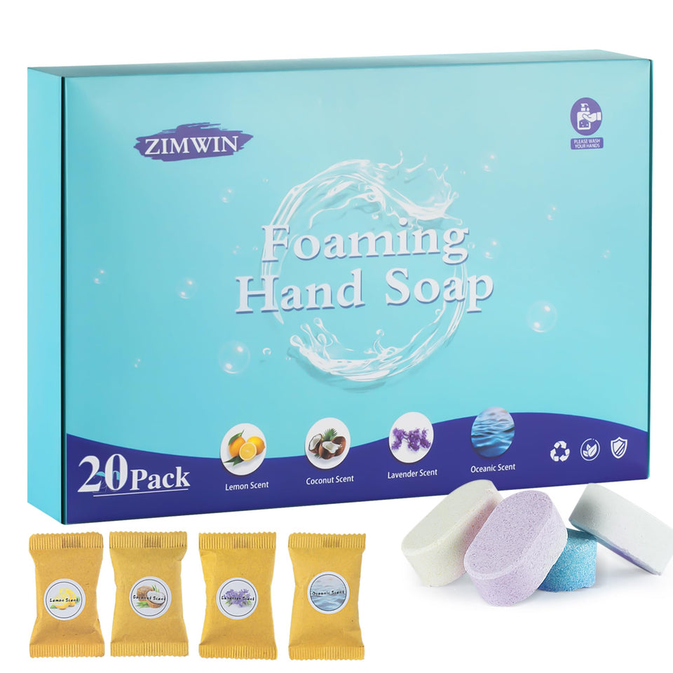 Zimwin front packaging showing 20 tablet pack and scent labels, eco benefit