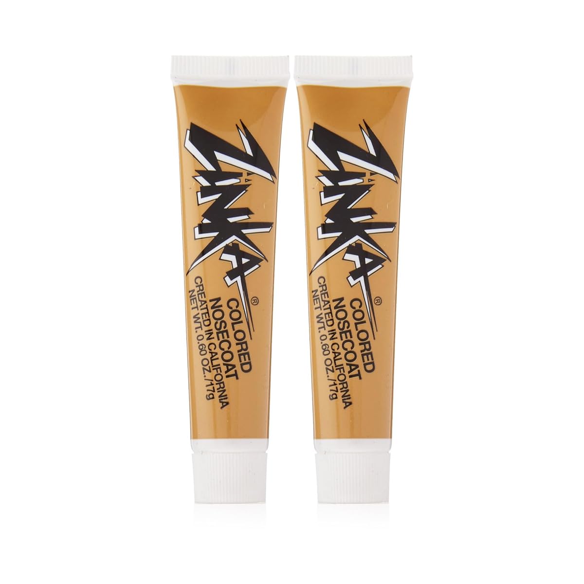 Zinka front packaging showing two flesh nosecoat tubes and benefit of visible protection