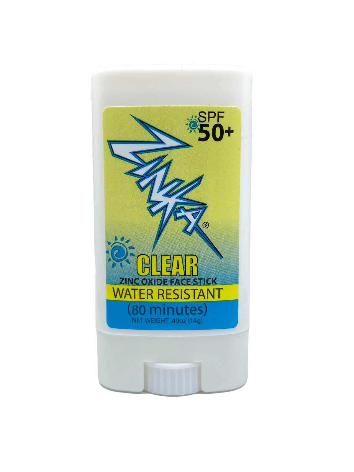 Zinka clear zinc oxide stick front packaging showing compact travel size and SPF benefit