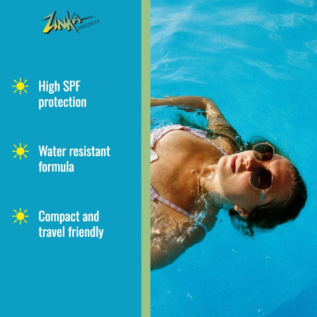 Zinka stick applied to forehead demonstrating precise, mess-free protection benefit