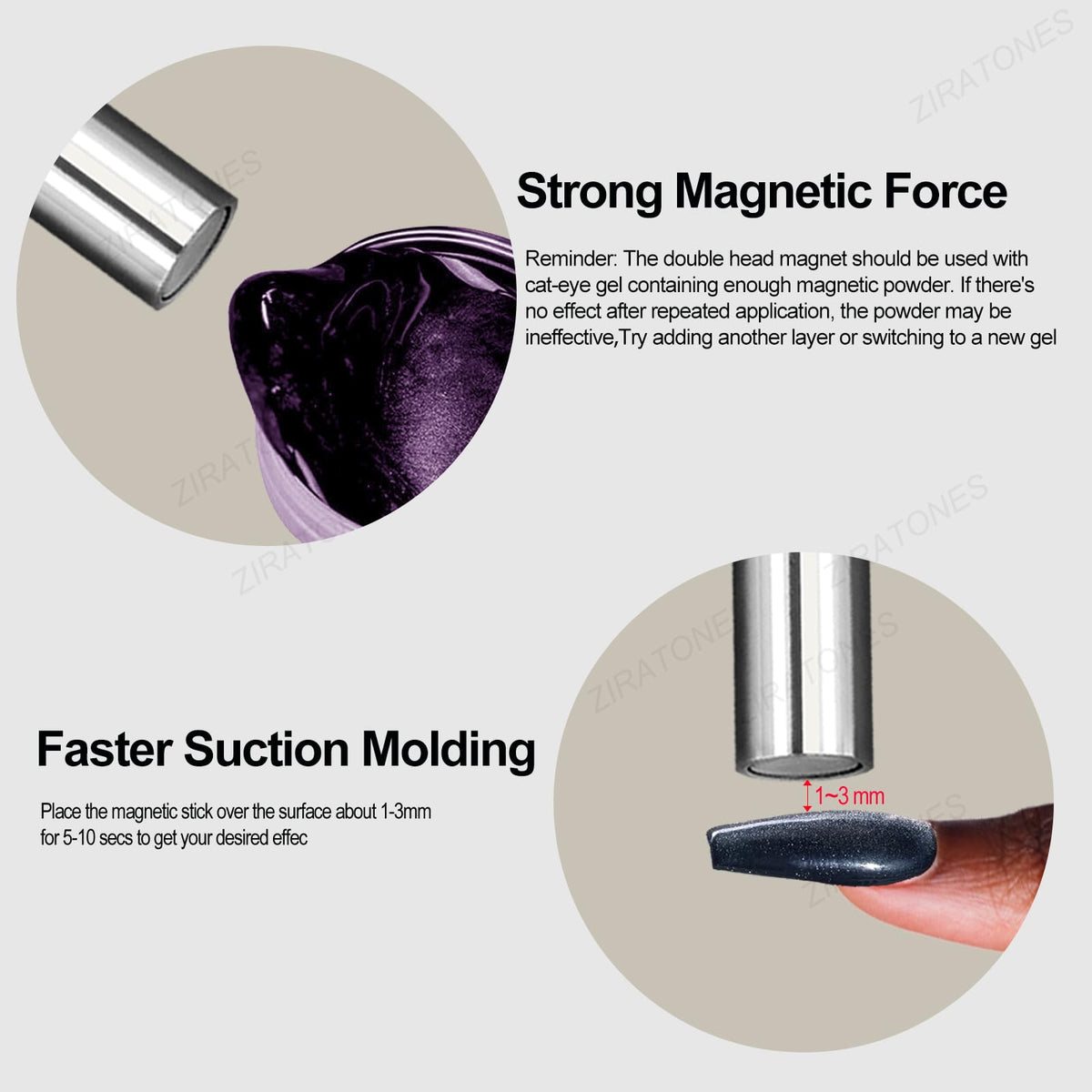 ZIRATONES round-head magnet close-up showing magnetic surface and finish