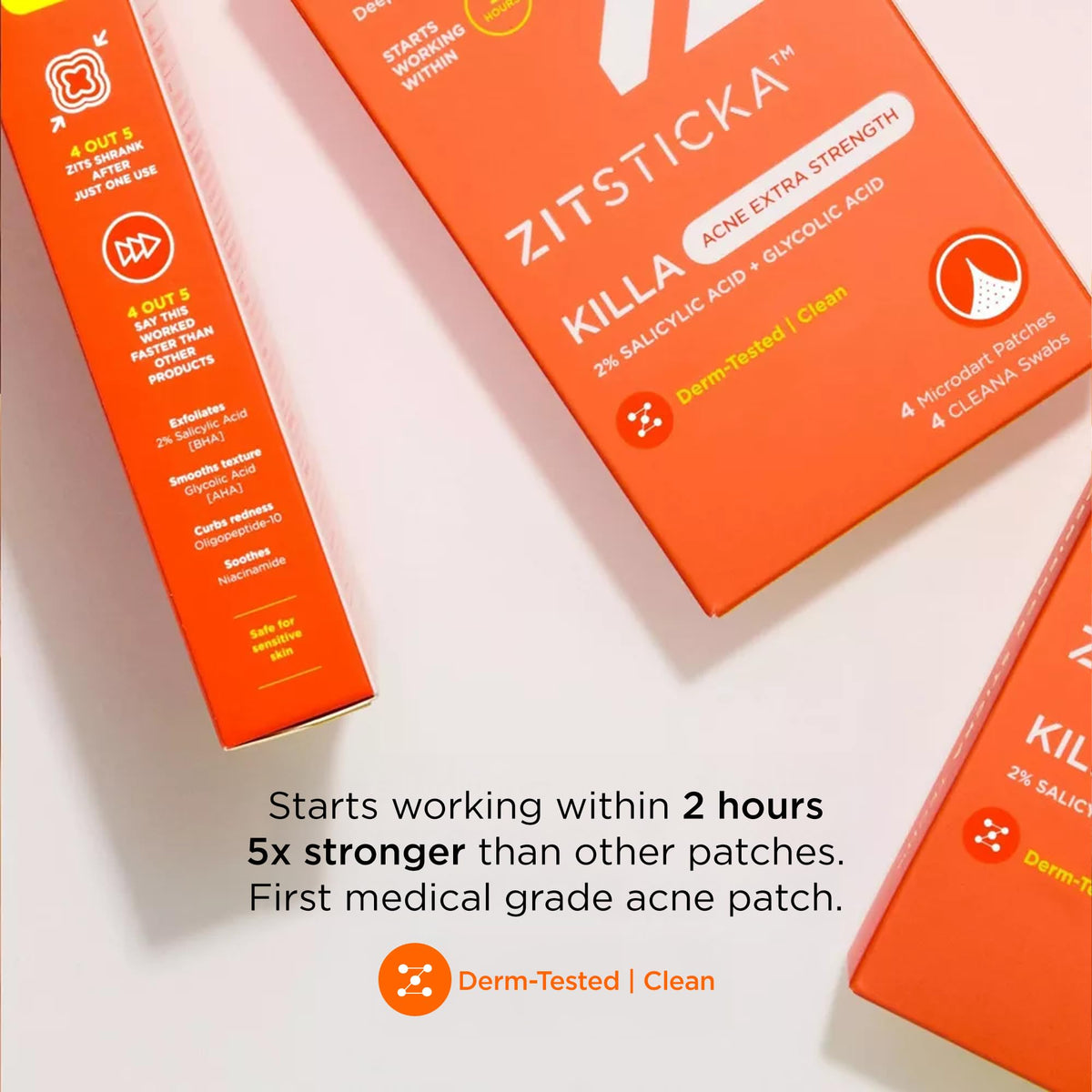 ZitSticka prep swab beside patch illustrating clean application prep