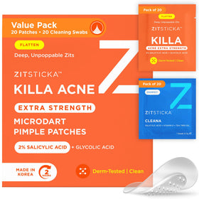 ZitSticka front packaging showing KILLA Extra Strength and 20 count benefit