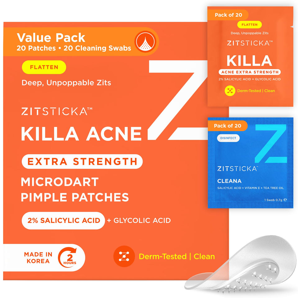 ZitSticka front packaging showing KILLA Extra Strength and 20 count benefit