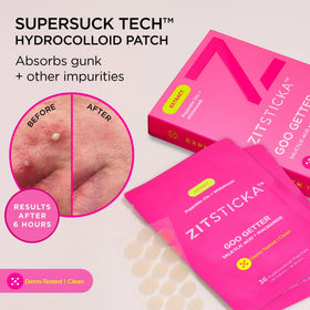 ZitSticka patches beside a ruler showing size options for face and body
