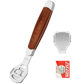 ZIZZON front view wood handle shaver showing ergonomic grip and durability