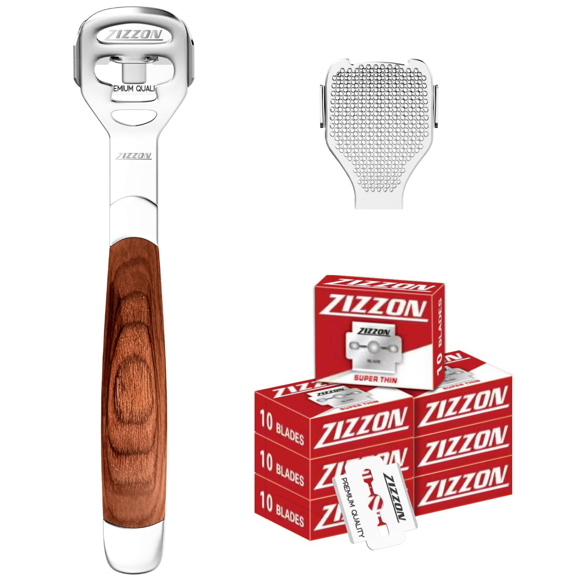 ZIZZON front view wood handle showing durable grip and precise control