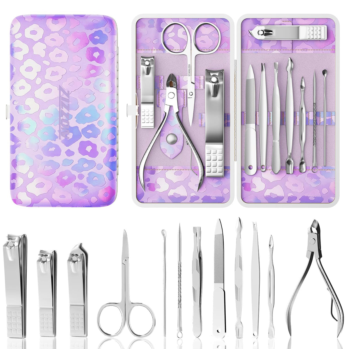 ZIZZON open manicure kit revealing organized tools for quick access