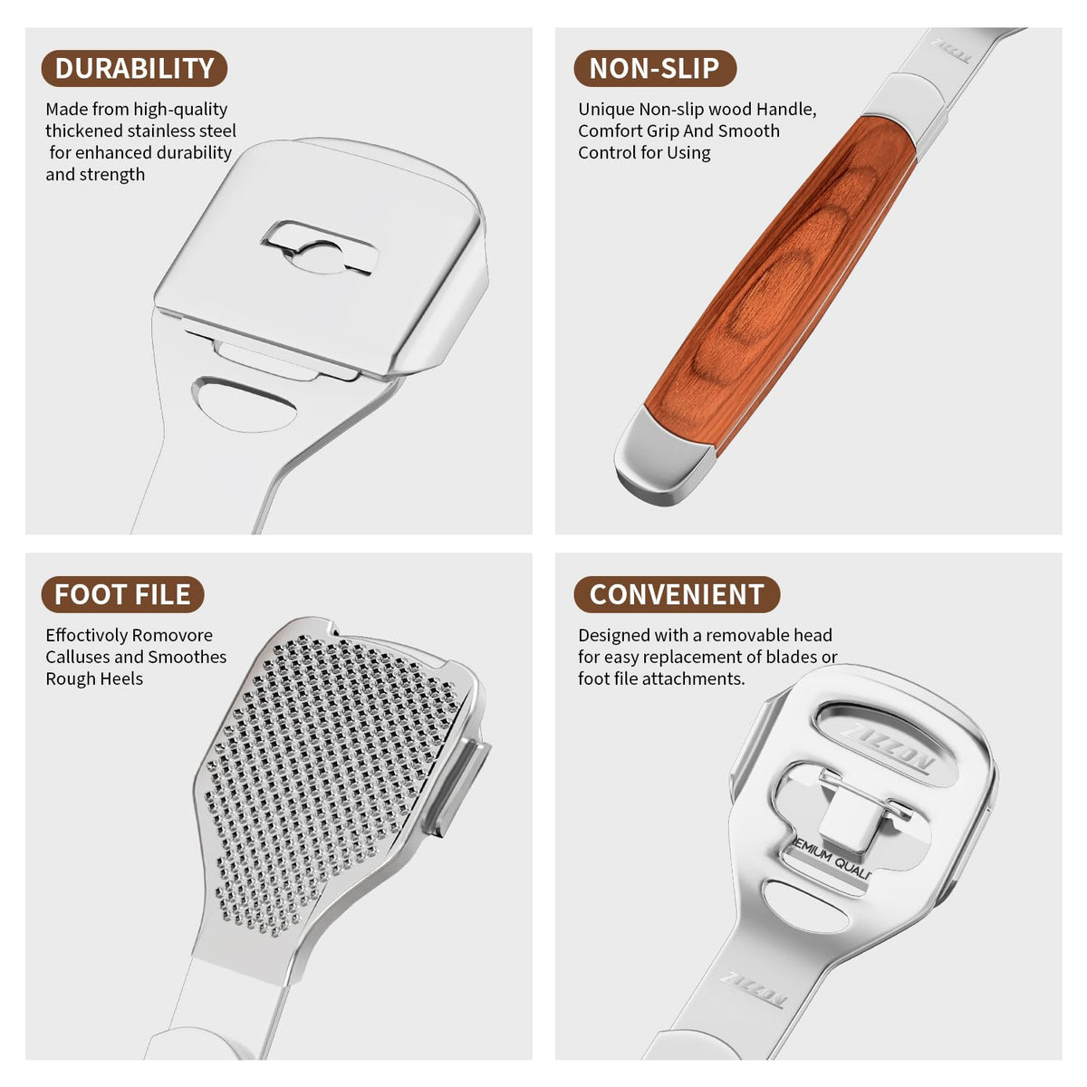 ZIZZON replacement blades and file head laid out for continuous use convenience
