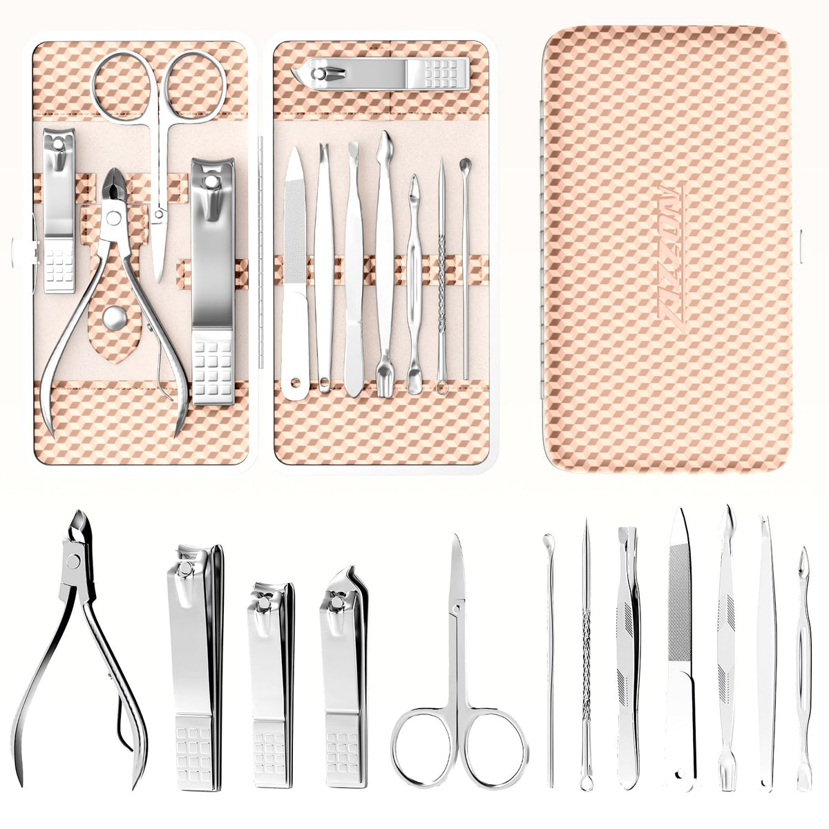 ZIZZON full 12-piece tool layout illustrating versatile grooming options and organization